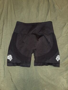 Darc Sport Black High-Waist Seamless Athletic Shorts with White Logo